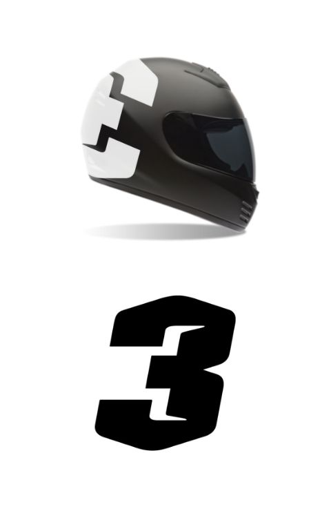 Number 3 Sticker Compatible with Any Helmet White Color - The stickers